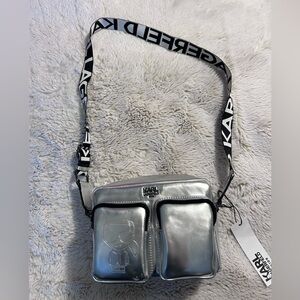 Karl Lagerfeld Kids Shiny Silver Crossbody/Messenger Bag